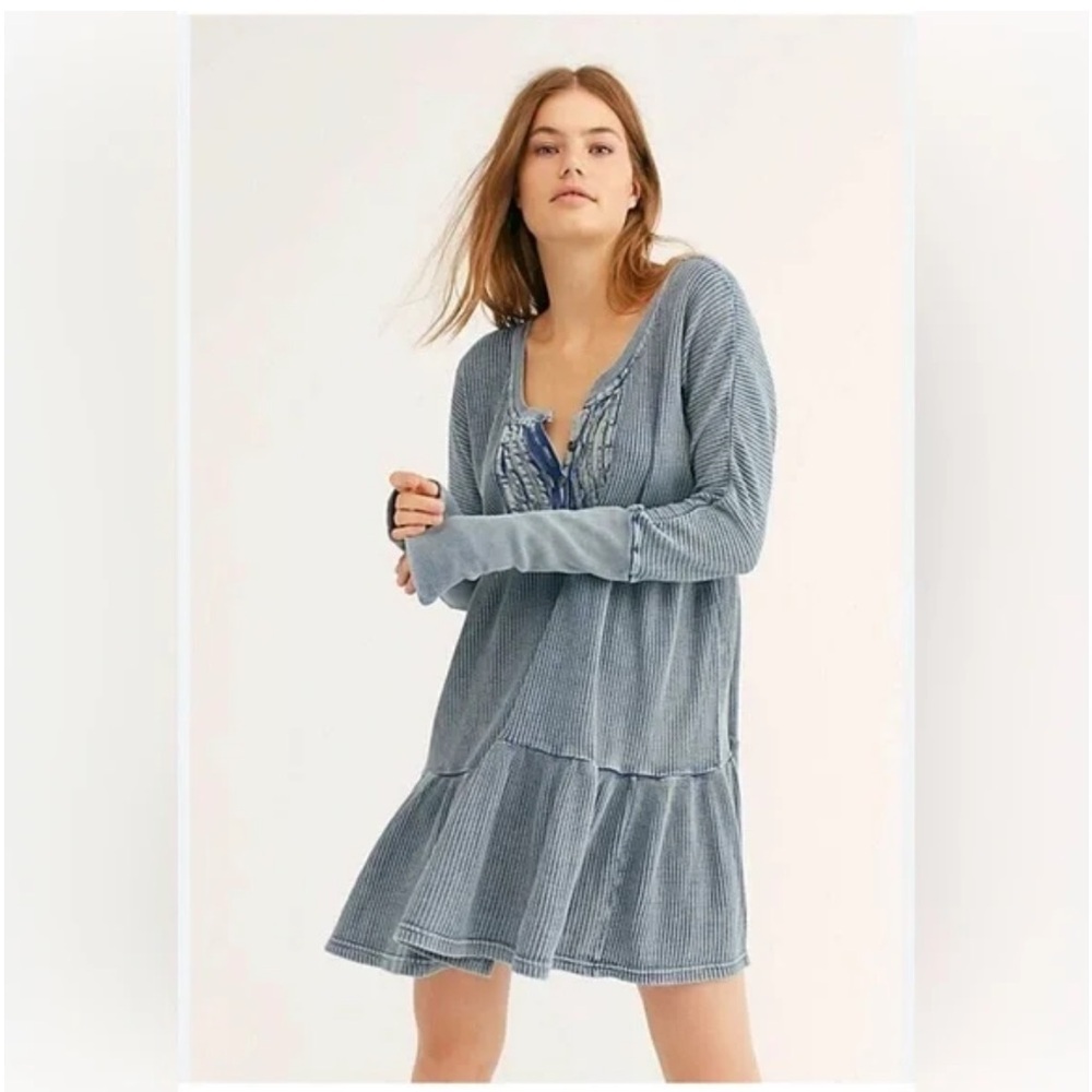 Free People Slate Blue Ribbed Mini Dress